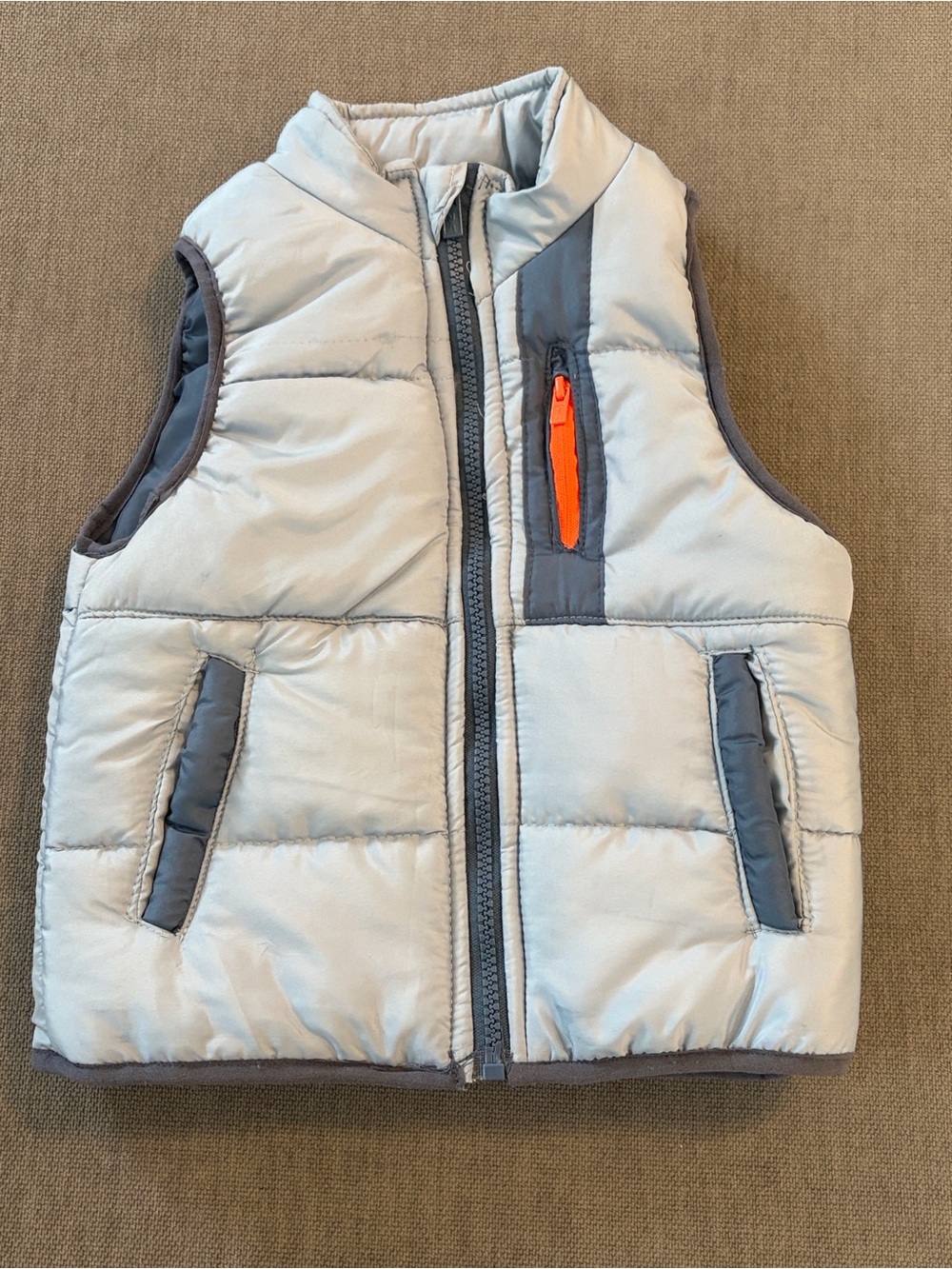 Reebok Light Gray and Dark Gray Puffer Vest with Orange Accent